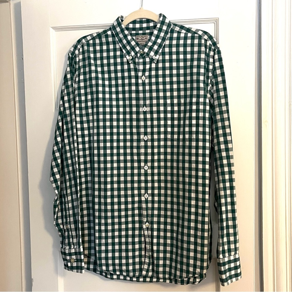J. Crew Men's Checkered Green and White Shirt